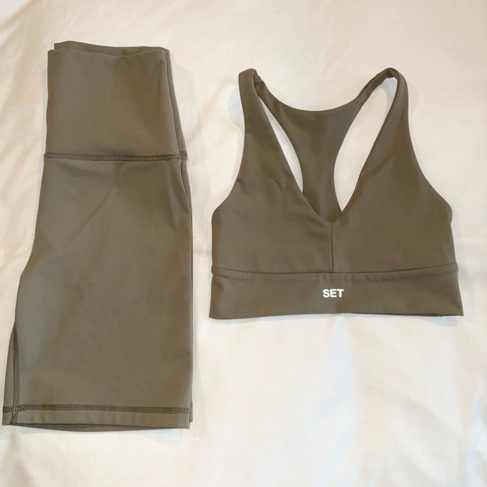 SET Active Olive Green Sports Bra and Biker Shorts